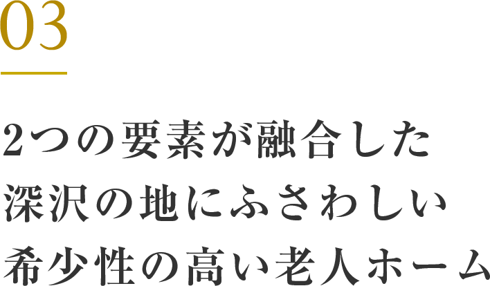 2つの要素が融合した深沢の地にふさわしい希少性の高い老人ホーム